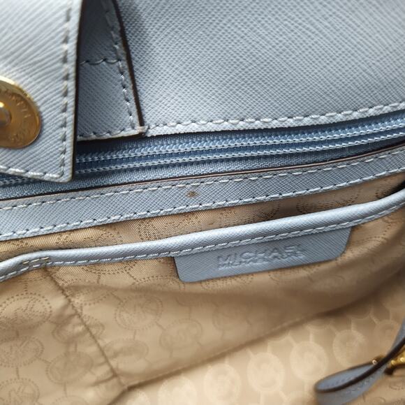 Michael Kors Blue Crossgrain Leather Carryall Double Handle Zipper Satchel Bag - Picture 12 of 16